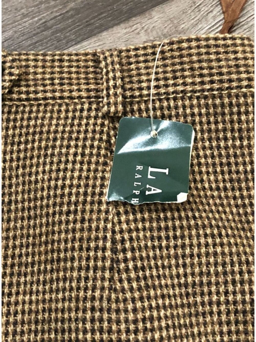 Vintage Lauren Ralph Lauren Size 10 Brown Hounds Tooth Wool Pencil Skirt New w T - Picture 2 of 8